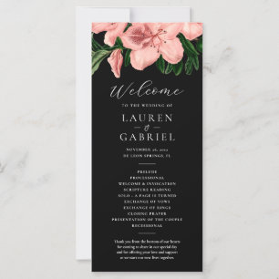 Vintage Floral Blush Pink Black Wedding Programme