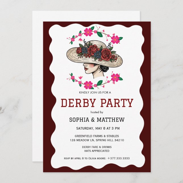 Vintage Floral Derby Party Invitation Elegant Hat (Devant / Derrière)
