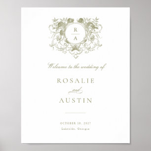 Vintage Floral Elegant Crest Mariage Affiche de bi