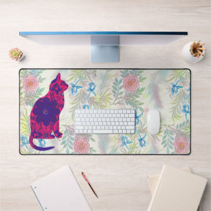 Vintage floral et jolie chatte bureau floral