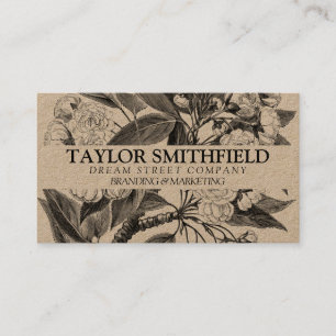 Vintage Floral Fine Line Kraft Carte de visite
