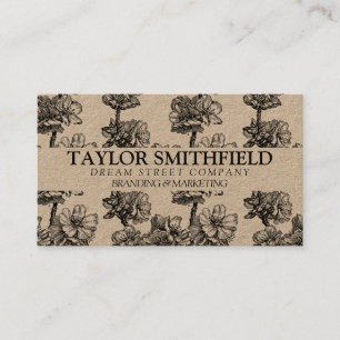 Vintage Floral Fine Line Kraft Carte de visite