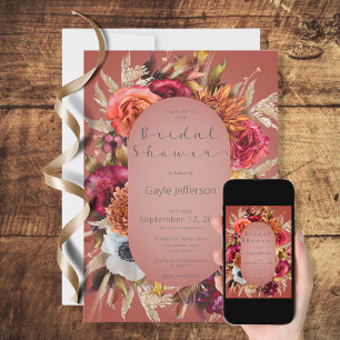 Vintage Floral Jewel Rust Frame Douche Invitation