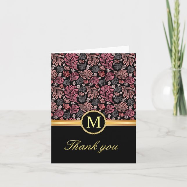 Vintage Floral Monogramme Merci Cartes (Devant)