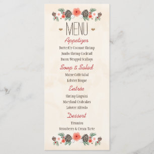 Vintage Floral Pine Cône de Noël Menu Mariage