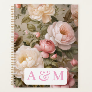 Vintage Floral Planner avec double monogramme