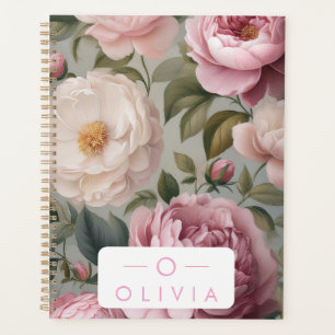 Vintage Floral Planner avec nom et monogramme
