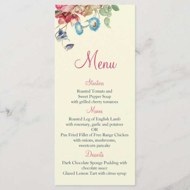 Vintage Floral Romantique Mariage Menu (Devant)