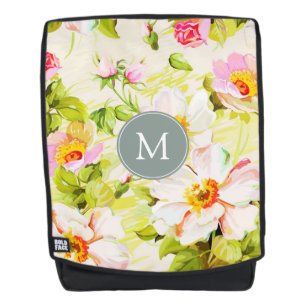Vintage Floral Rose pivoines Monogram sac à dos