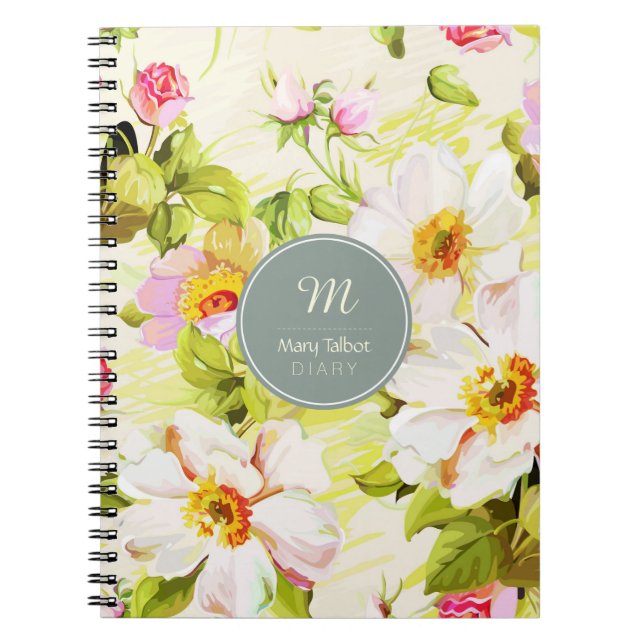 Vintage Floral Rose pivoines Monogramme Journal No (Devant)