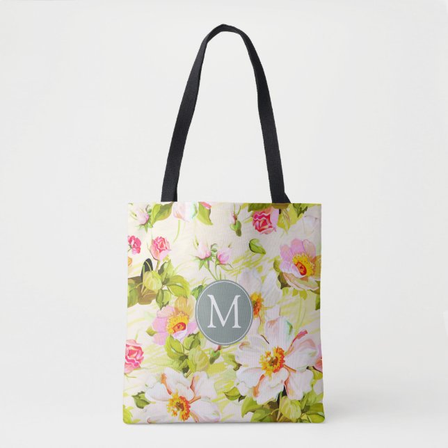 Vintage Floral Rose pivoines Monogramme Sac fourre (Devant)