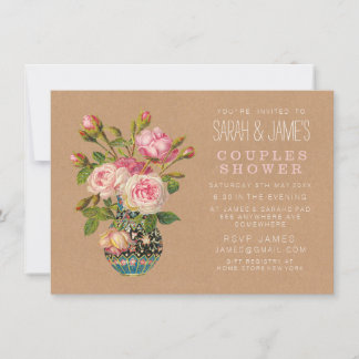 Vintage Floral Roses Couples Douche Invitation