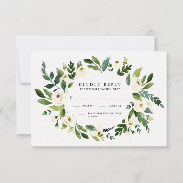 Vintage Floral Vert Jardin Mariage RSVP Cartes (Devant)