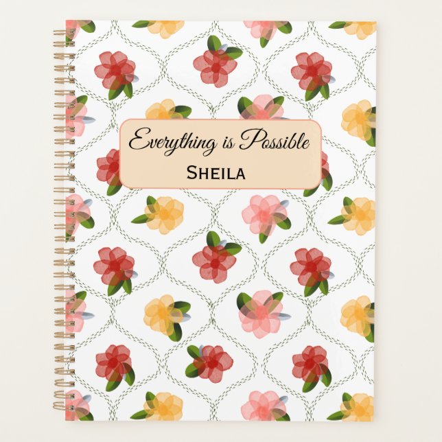 Vintage floral watercolour clear diamond Planner (Devant)