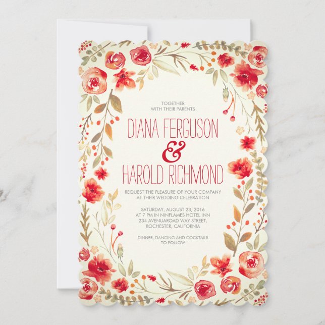 Vintage Floral Wreath Garden Invitations de mariag (Devant)