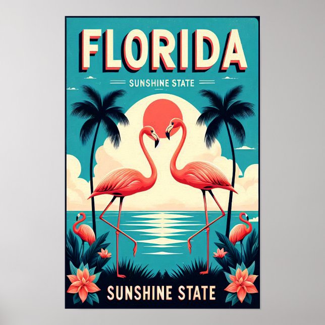 Vintage Florida Flamingo Travel Poster (Devant)