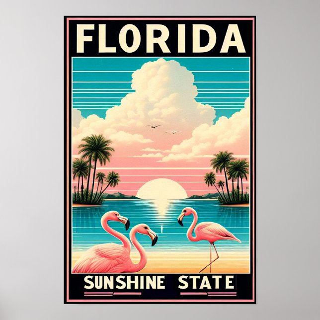 Vintage Florida Flamingo Travel Poster (Devant)