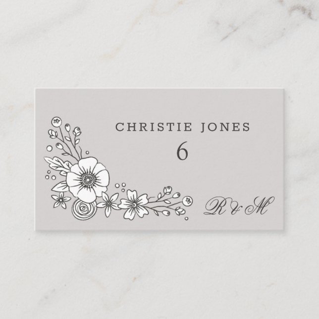 Vintage Floroms Mariage Carte Place - Gris (Devant)