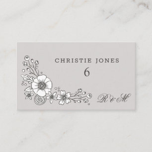 Vintage Floroms Mariage Carte Place - Gris