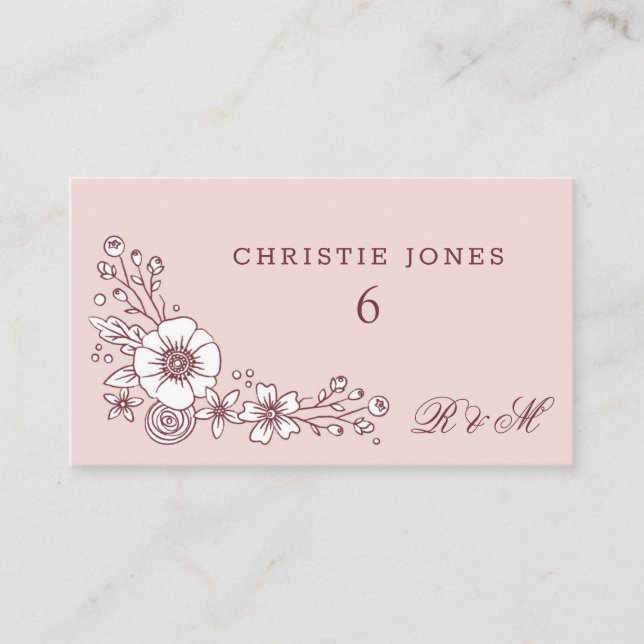 Vintage Floroms Mariage Carte Place - Rose (Devant)