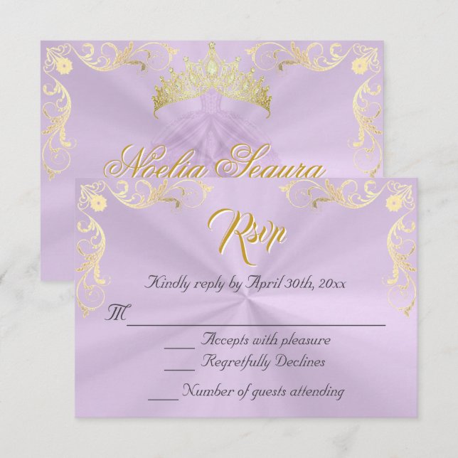 Vintage Frame Quinceanera RSVP - Lavender/Gold (Devant / Derrière)
