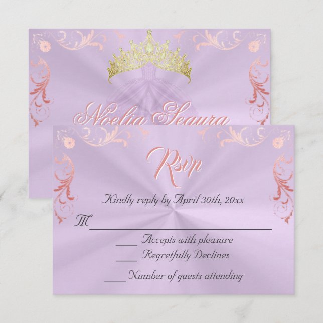 Vintage Frame Quinceanera RSVP -Lavender/Rose Gold (Devant / Derrière)
