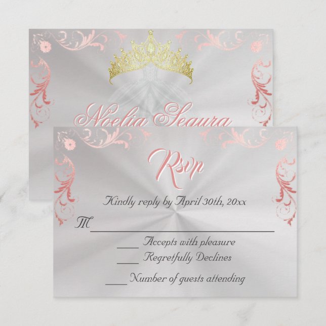 Vintage Frame Quinceanera RSVP - Pearl/Rose Gold (Devant / Derrière)