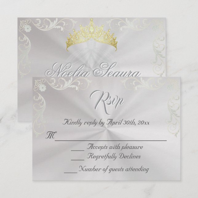 Vintage Frame Quinceanera RSVP - Pearl/Silver (Devant / Derrière)