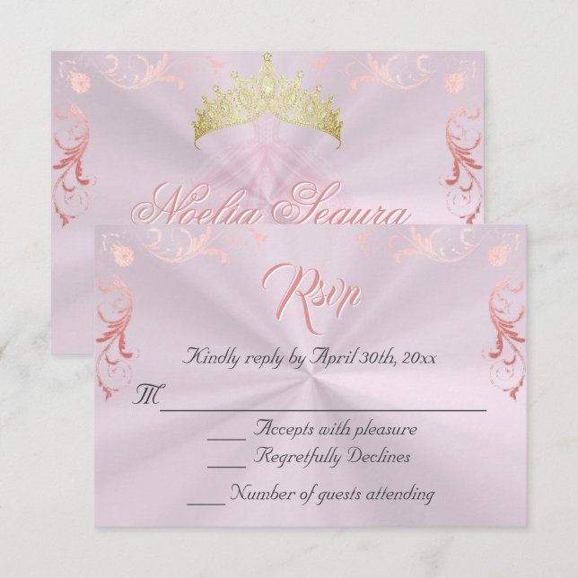 Vintage Frame Quinceanera RSVP - Pink/Rose Gold (Devant / Derrière)