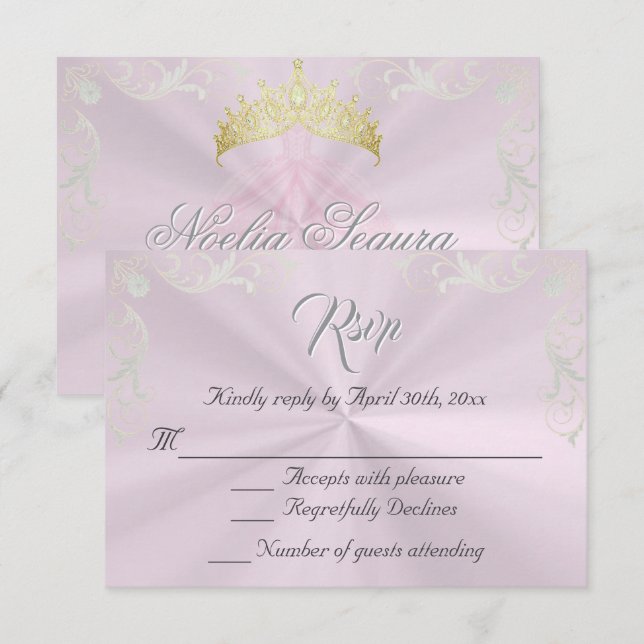 Vintage Frame Quinceanera RSVP - Pink/Silver (Devant / Derrière)