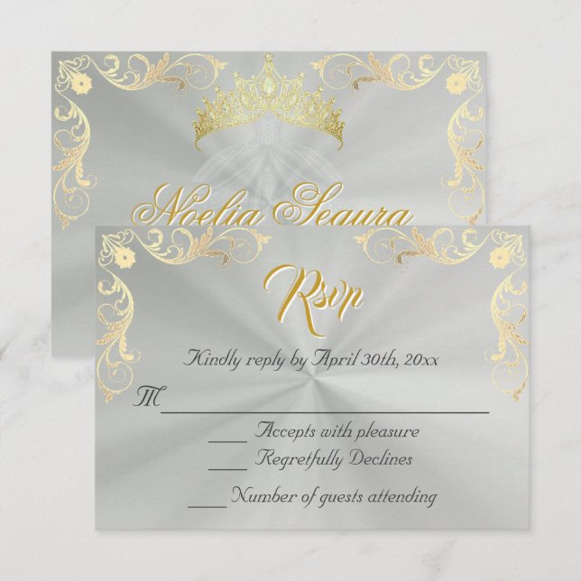 Vintage Frame Quinceanera RSVP - Sage/Gold (Devant / Derrière)