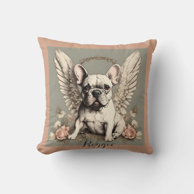Vintage Français Bulldog AngelThrow Coussin (Recto)