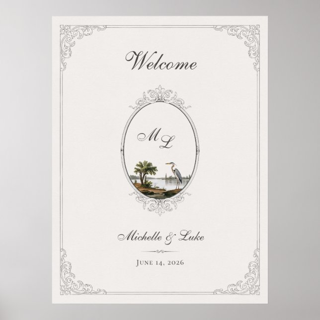 Vintage French Landscape Monogram Wedding Poster (Devant)