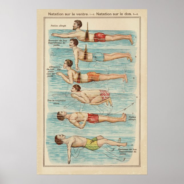 Vintage French Swimming Lessons Poster (Devant)