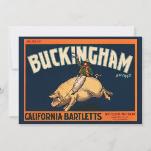 Vintage Fruit Crate Étiquette Art Cowboy sur Pig R