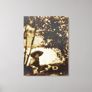 Vintage Garçon avec chien au repos toile Imprimer