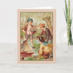 Vintage Garçons Avec Bateaux De Jouet Carte de Not