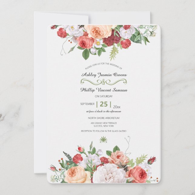 Vintage Garden Floral Faire-part de mariage (Devant)