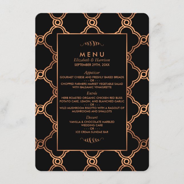Vintage Géométrique Art Déco Gatsby Mariage Menu (Devant)