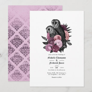 Vintage Glam Mauve Owls Gothique Faire-part de mar