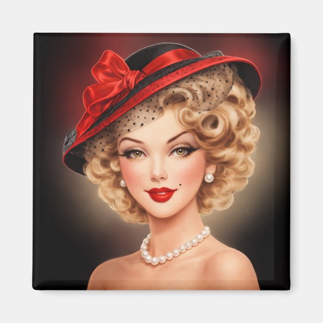  Vintage Glam Pin-Up Lady Magnet (Devant)