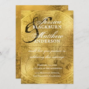 Vintage Gold Antique Vieux Monde Carte Mariage