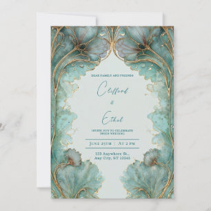 Vintage Gold & Aqua Art Nouveau Faire-part de mari
