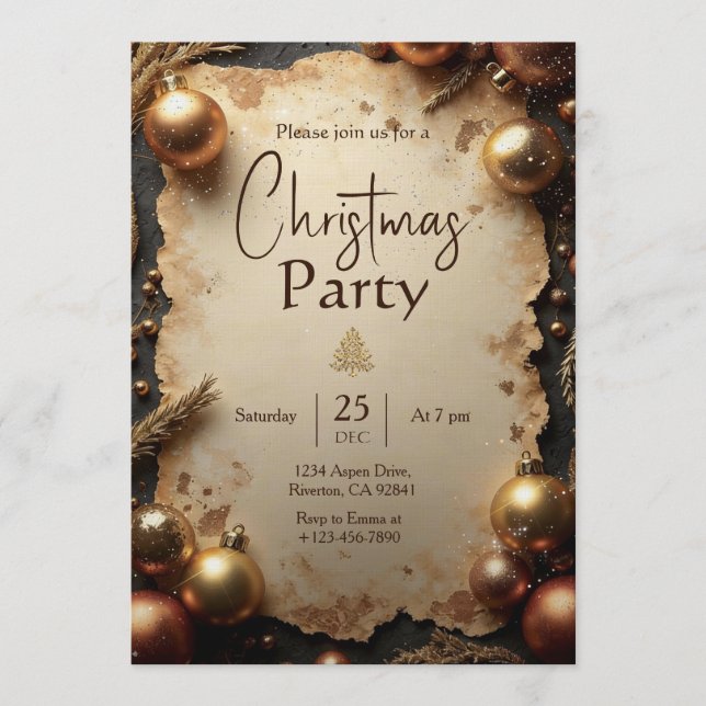 Vintage Gold Christmas Party Invitation (Devant)