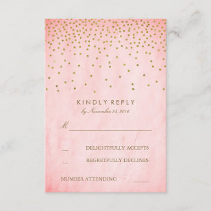 Vintage Gold Confetti Pink Wedding Cartes RSVP