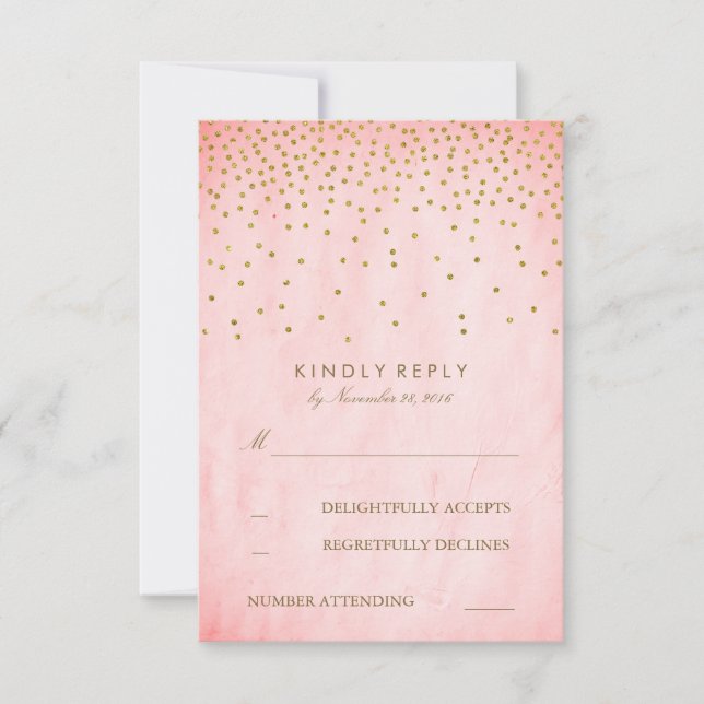 Vintage Gold Confetti Pink Wedding Cartes RSVP (Devant)