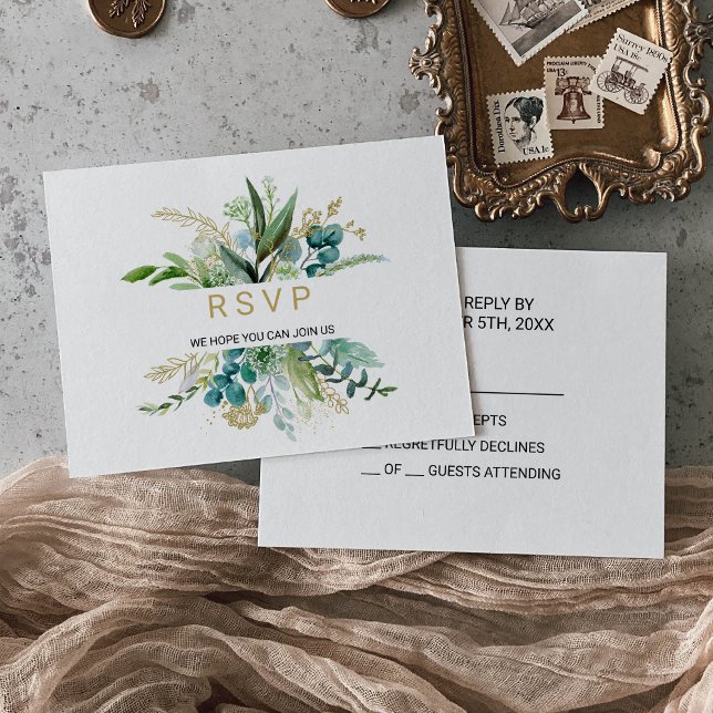 Vintage Gold et Green Eucalyptus Mariage Rsvp (Créateur téléchargé)