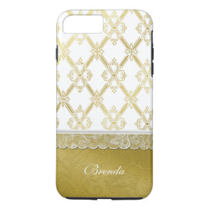 Vintage Gold & White Lattice iPhone 7 Plus coque