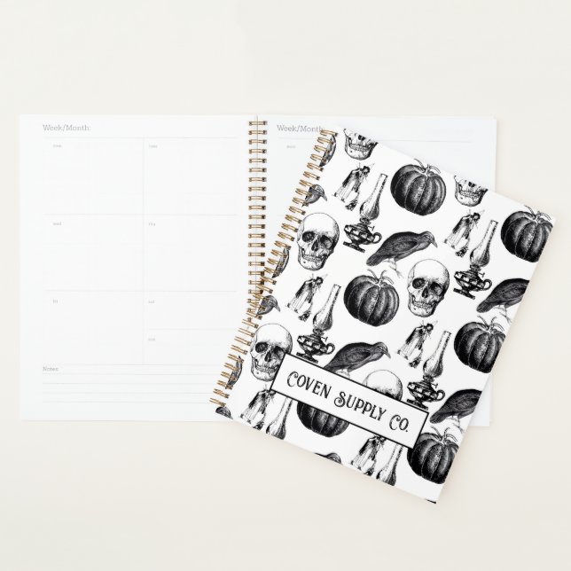 Vintage Gothic Witch Planner – Skull & Raven (Devant avec enveloppe)