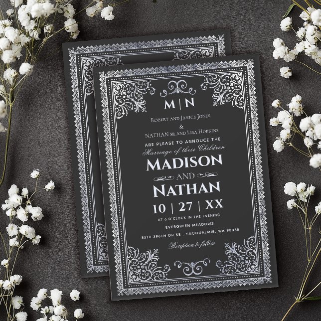 Vintage gothique argenté Faire-part de mariage vic (Créateur téléchargé)